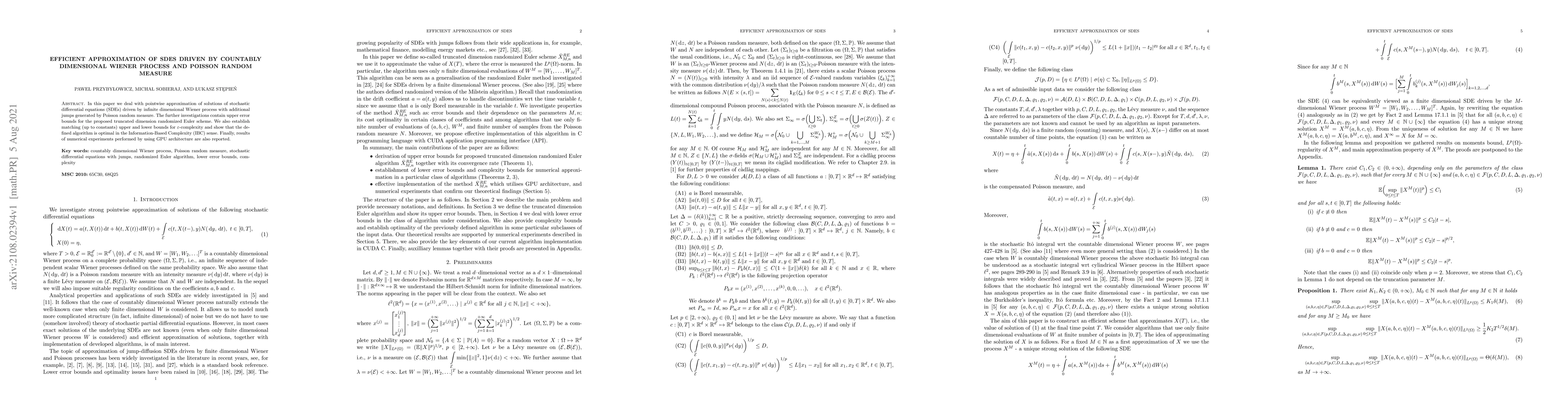 Thumbnail for Efficient approximation of SDEs driven by countably dimensional Wiener
  process and Poisson random measure