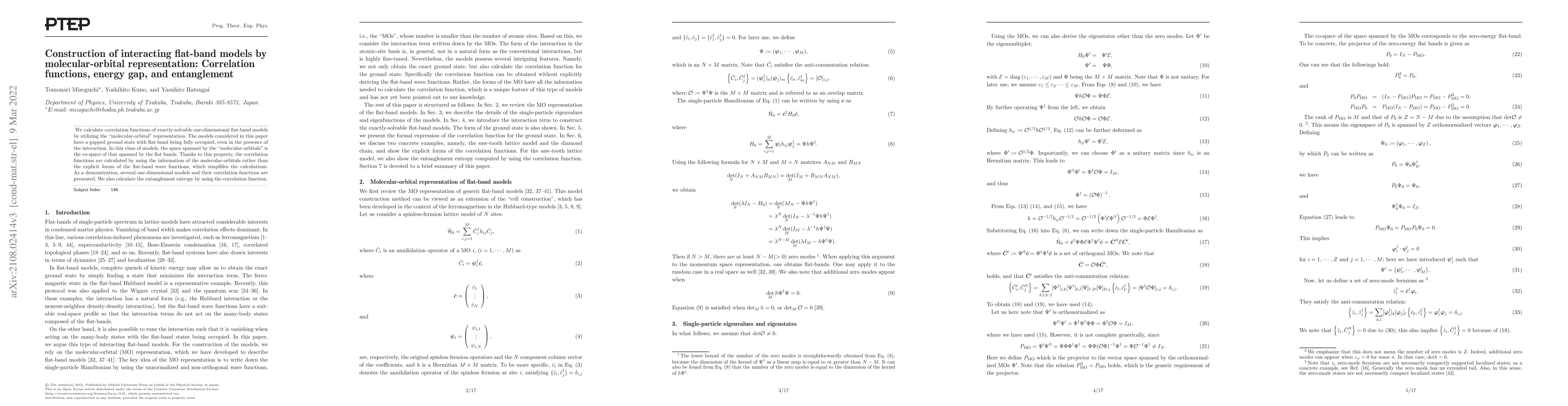 Thumbnail for Construction of interacting flat-band models by molecular-orbital
  representation: Correlation functions, energy gap, and entanglement