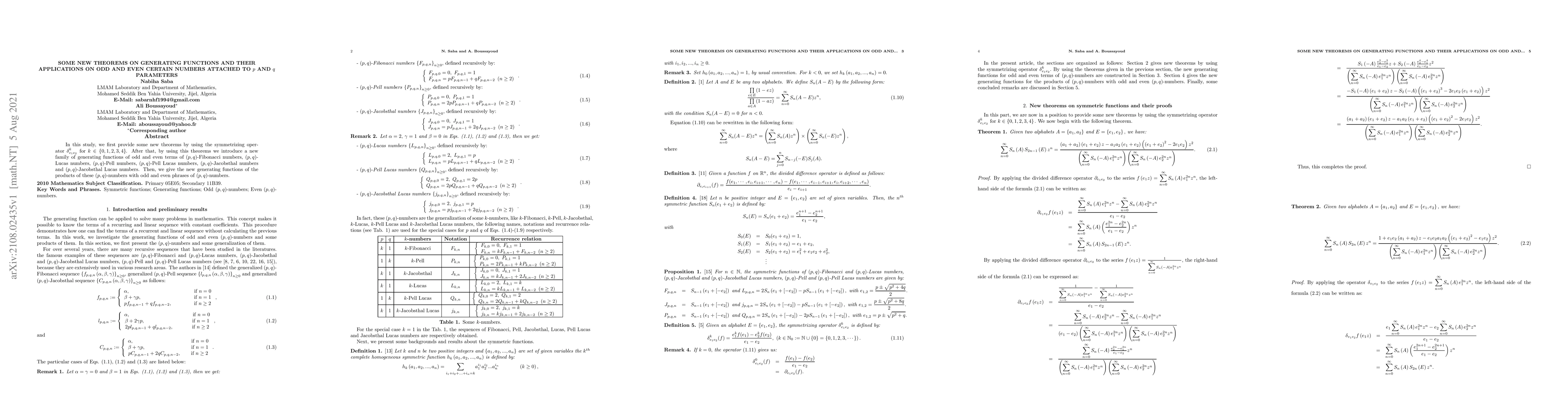 Thumbnail for Ome new theorems on generating functions and their applications on odd
  and even certain numbers attached to p and q parameters