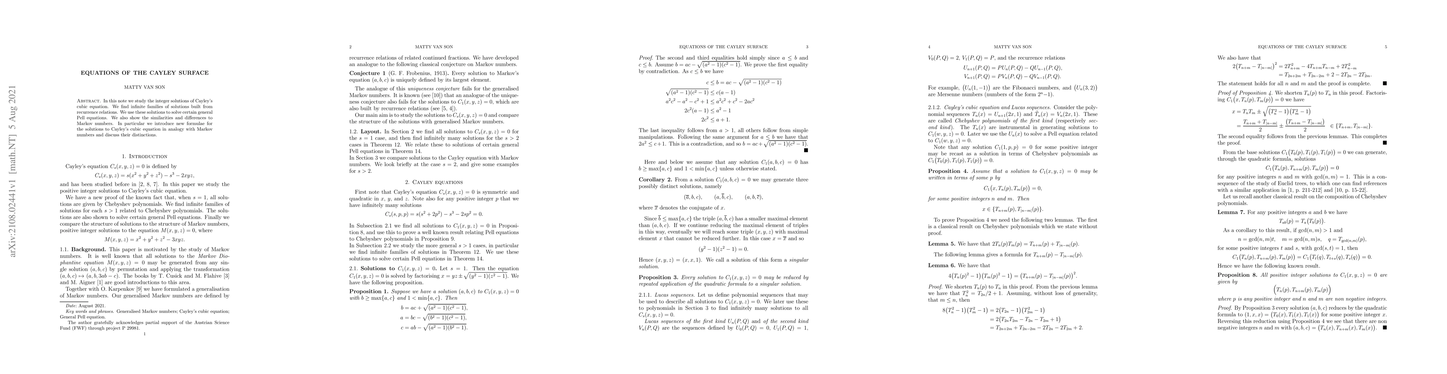 Thumbnail for Equations of the Cayley Surface