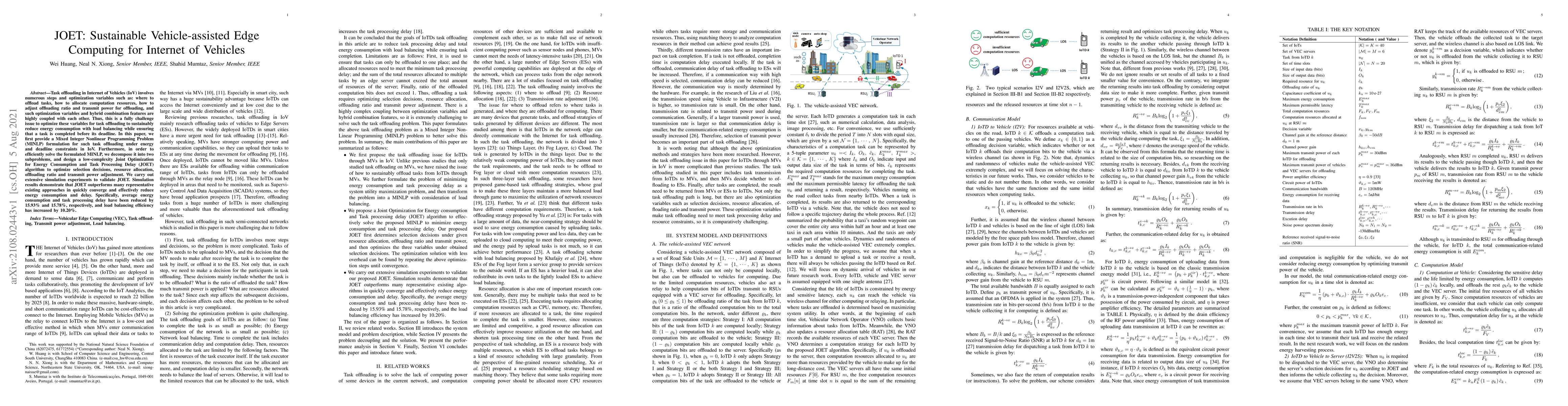 Thumbnail for JOET: Sustainable Vehicle-assisted Edge Computing for Internet of
  Vehicles