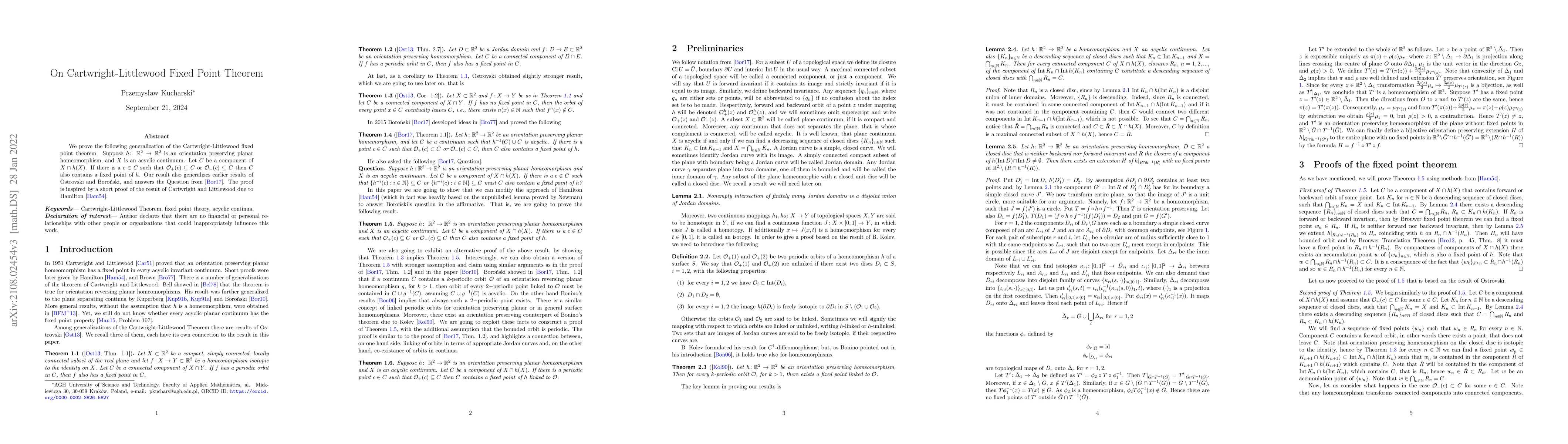 Thumbnail for On Cartwright-Littlewood Fixed Point Theorem