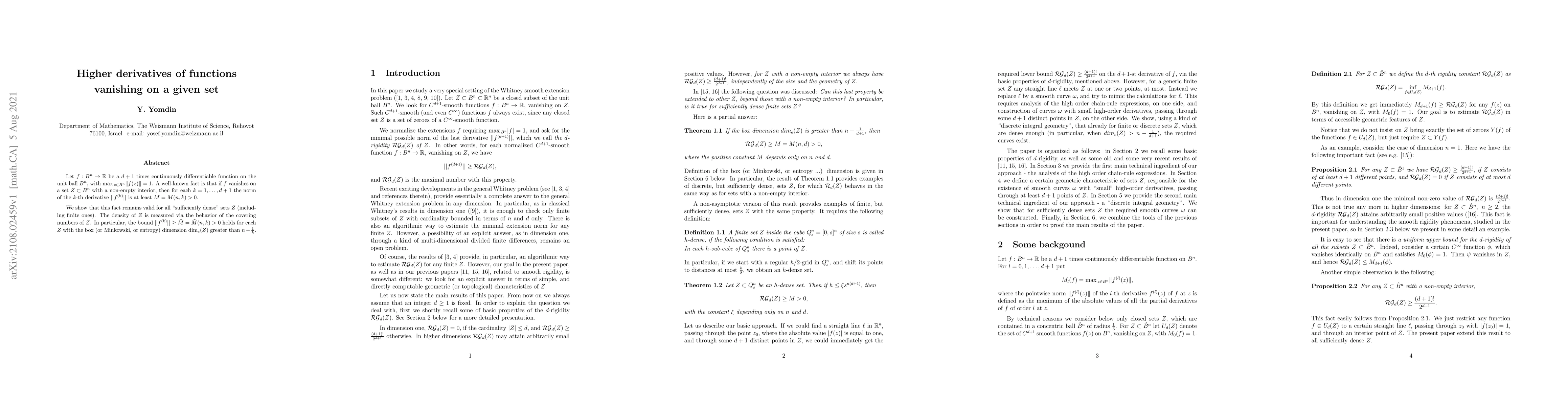 Thumbnail for Higher derivatives of functions vanishing on a given set