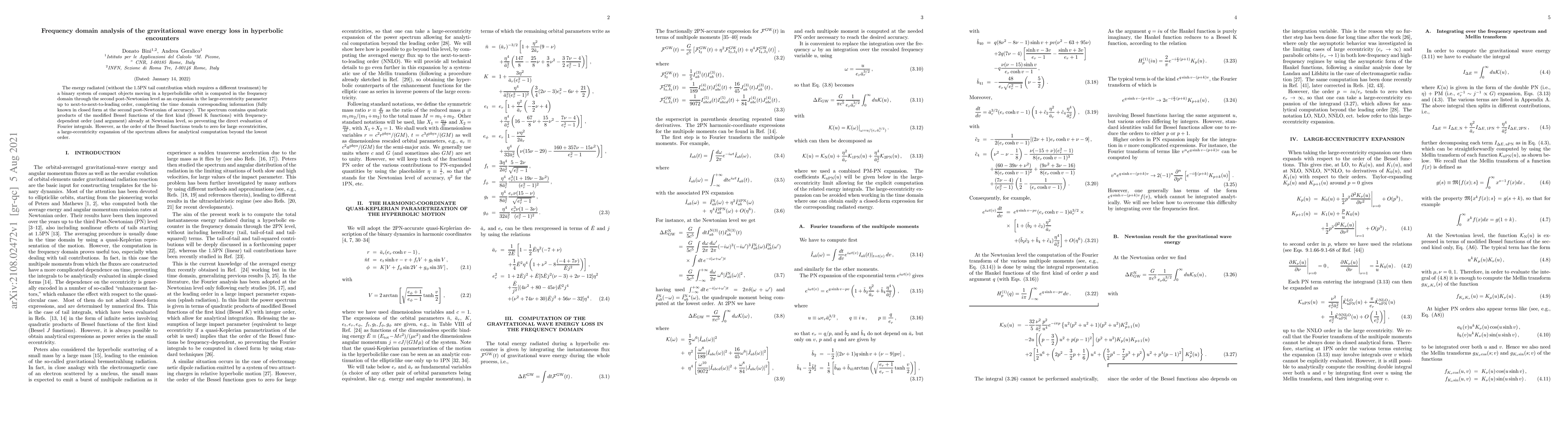 Thumbnail for Frequency domain analysis of the gravitational wave energy loss in
  hyperbolic encounters