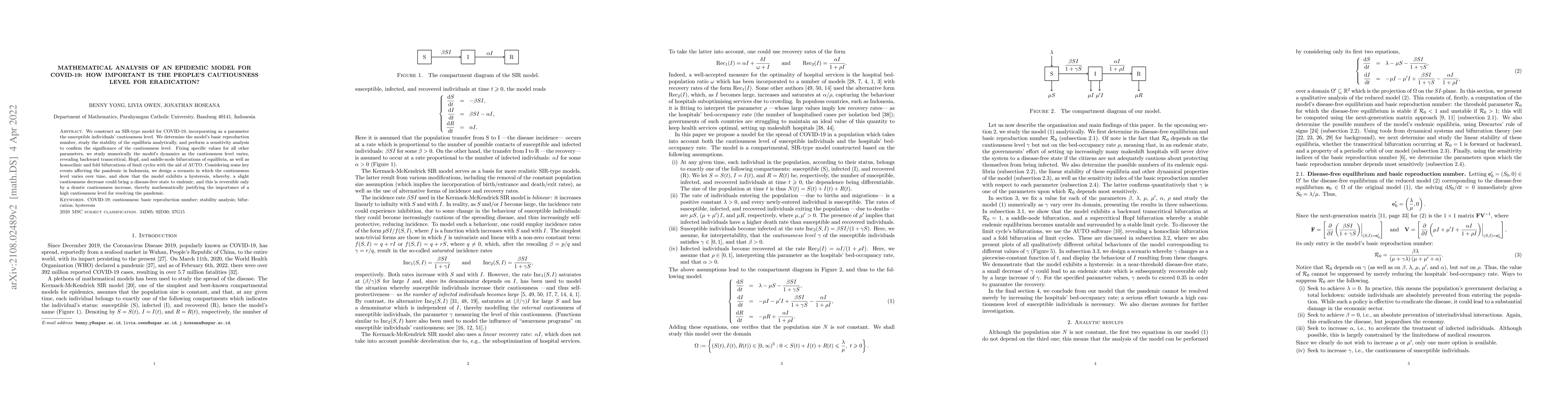 Thumbnail for Mathematical Analysis of an Epidemic Model for COVID-19: How Important
  Is the People's Cautiousness Level for Eradication?