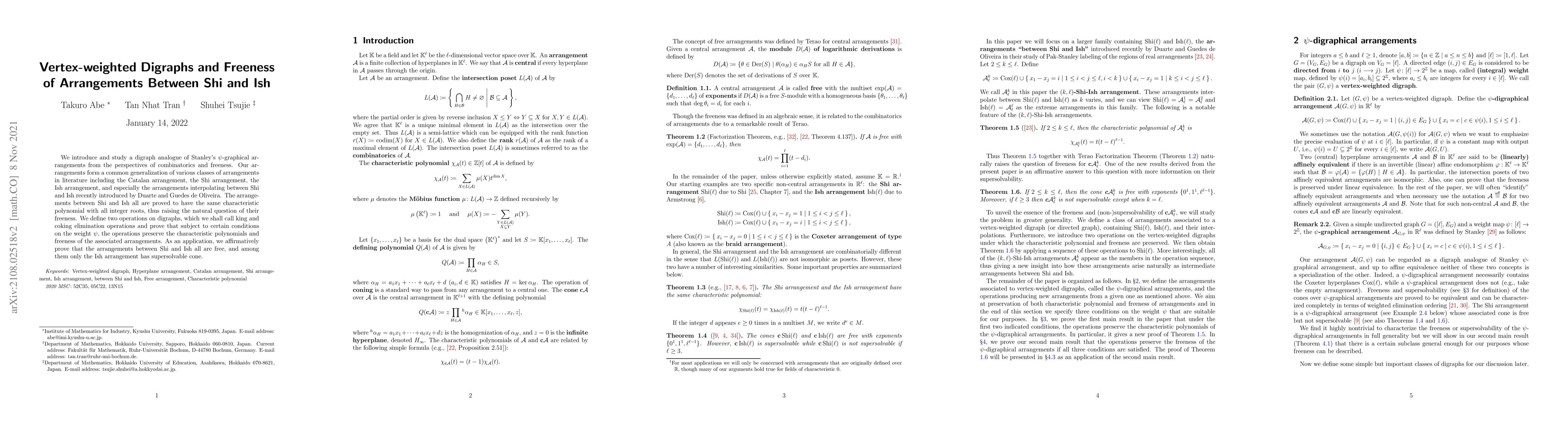 Thumbnail for Vertex-weighted Digraphs and Freeness of Arrangements Between Shi and
  Ish