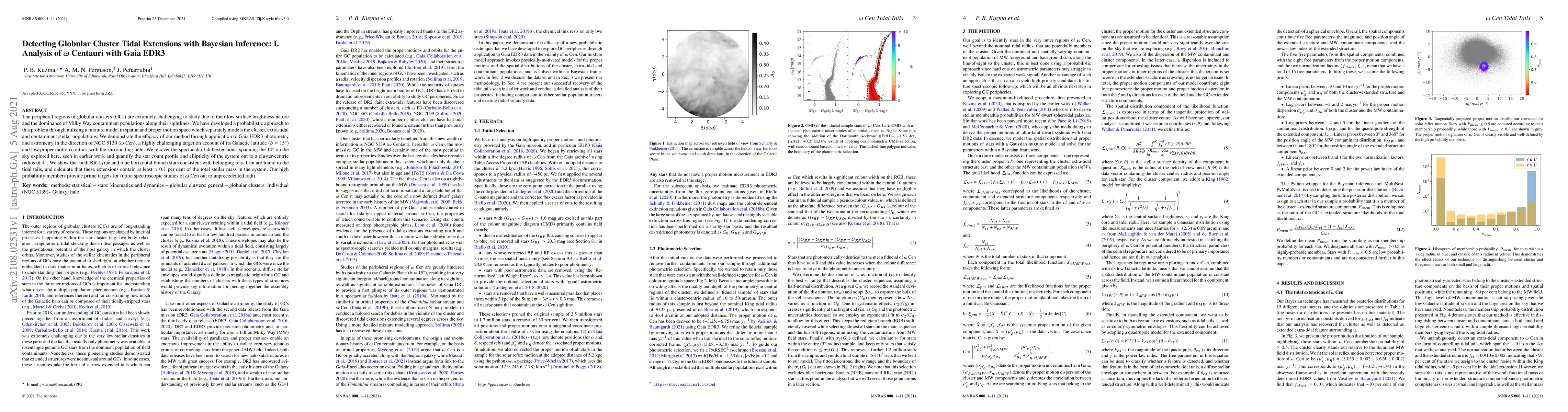 Thumbnail for Detecting Globular Cluster Tidal Extensions with Bayesian Inference: I.
  Analysis of $\omega$ Centauri with Gaia EDR3