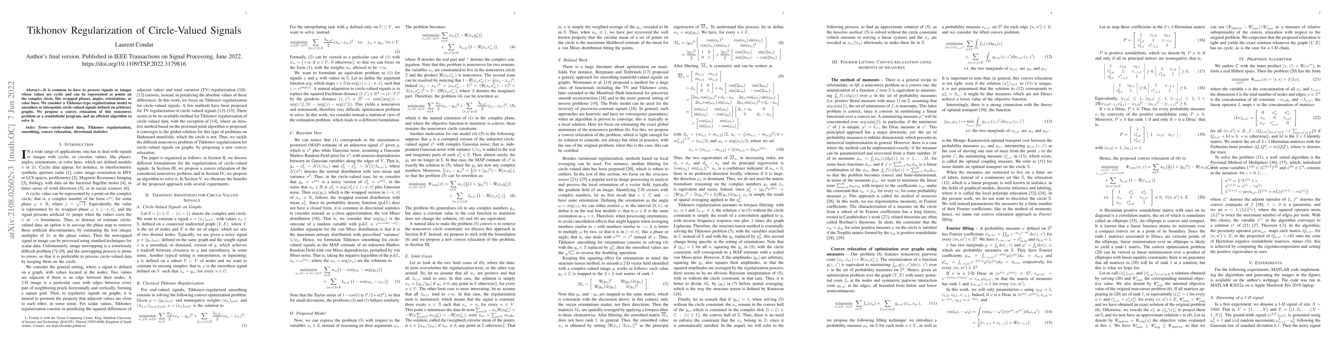 Thumbnail for Tikhonov Regularization of Circle-Valued Signals