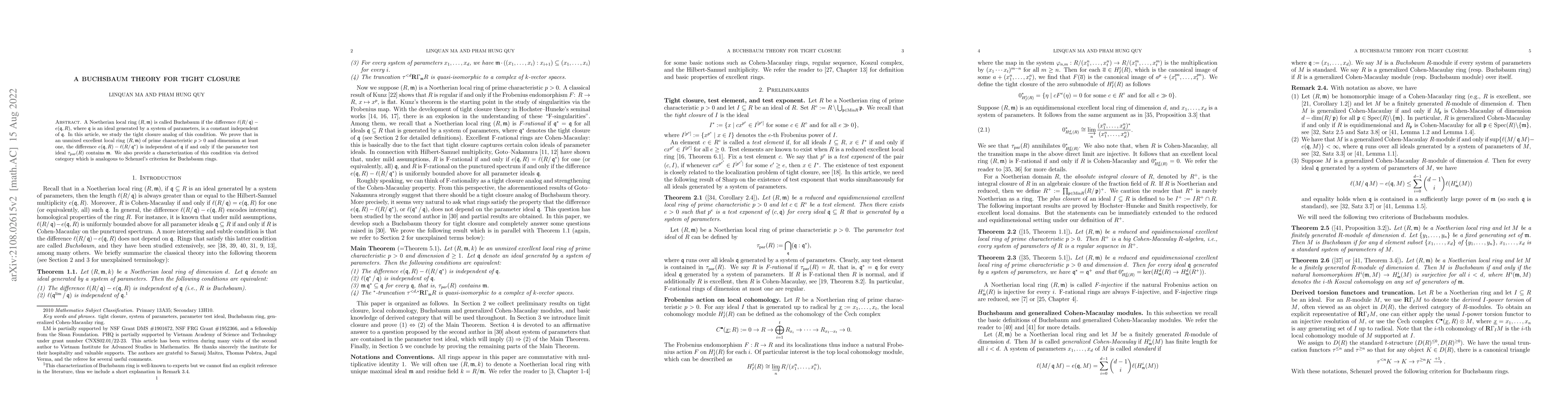 Thumbnail for A Buchsbaum theory for tight closure