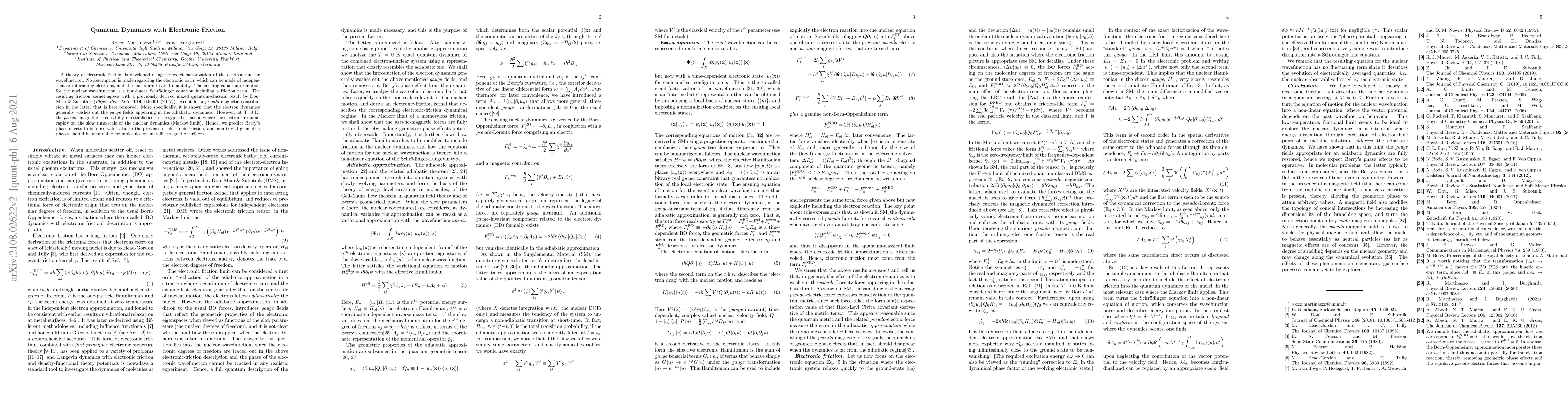 Thumbnail for Quantum Dynamics with Electronic Friction
