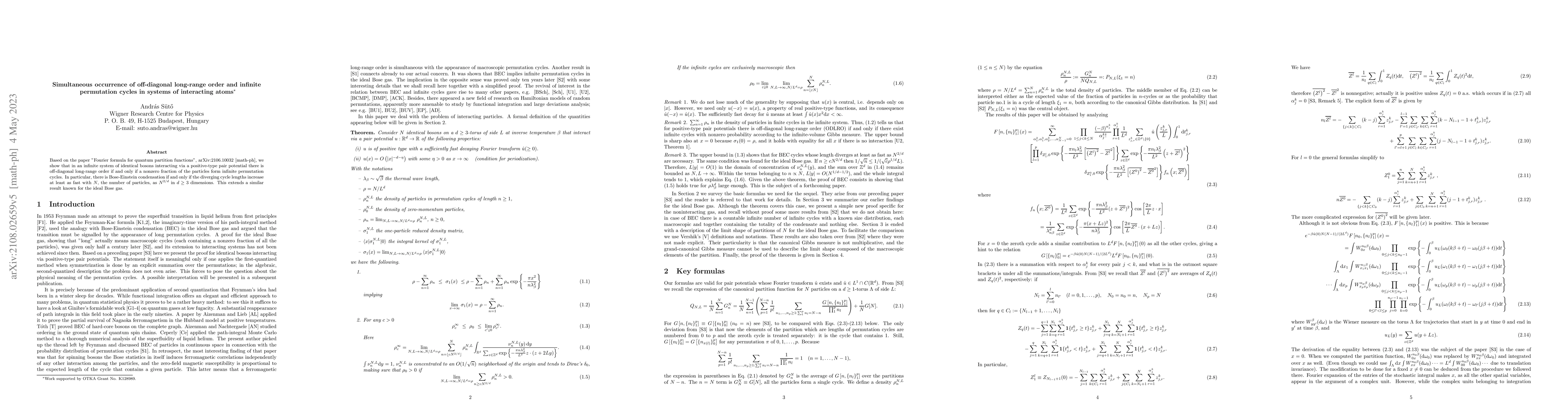 Thumbnail for Simultaneous occurrence of off-diagonal long-range order and infinite
  permutation cycles in systems of interacting atoms