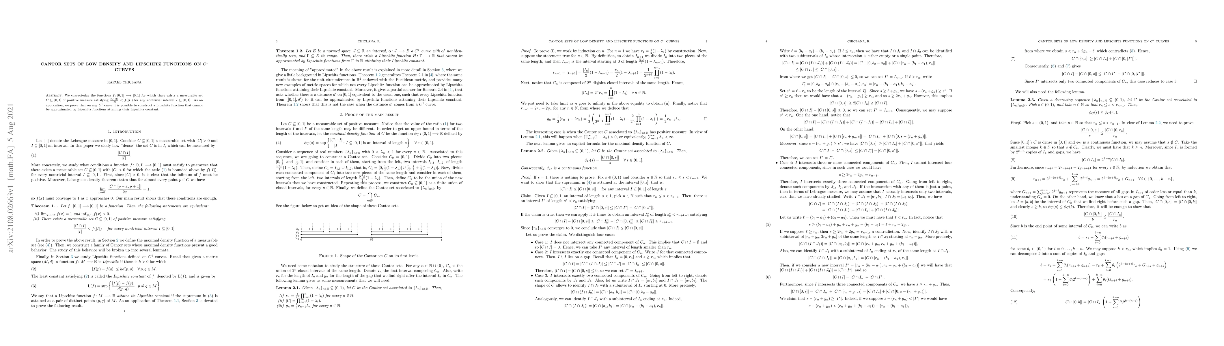Thumbnail for Cantor sets of low density and Lipschitz functions on $C^1$ curves