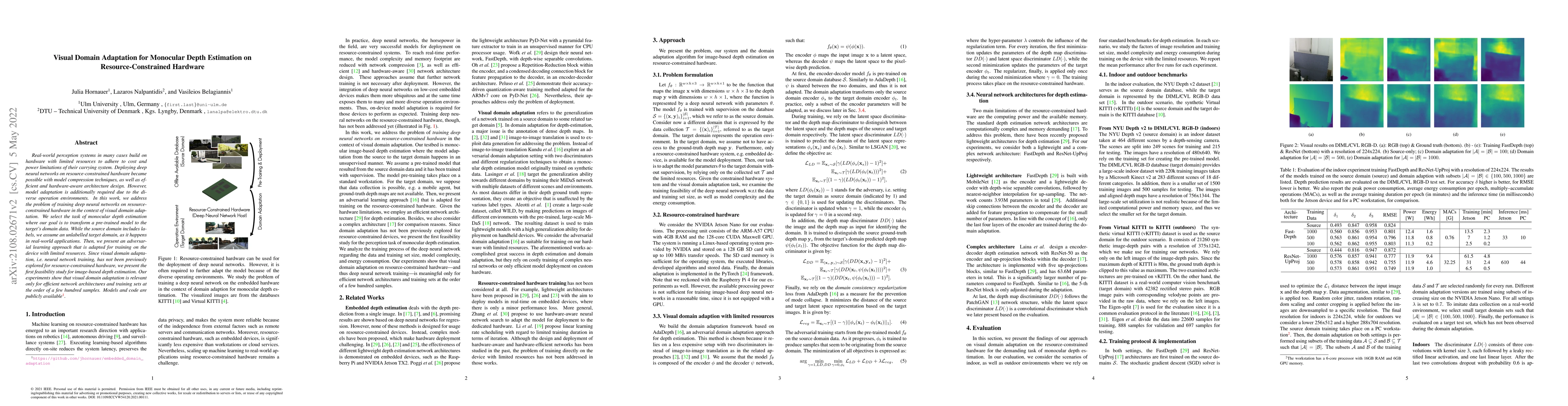 Thumbnail for Visual Domain Adaptation for Monocular Depth Estimation on
  Resource-Constrained Hardware