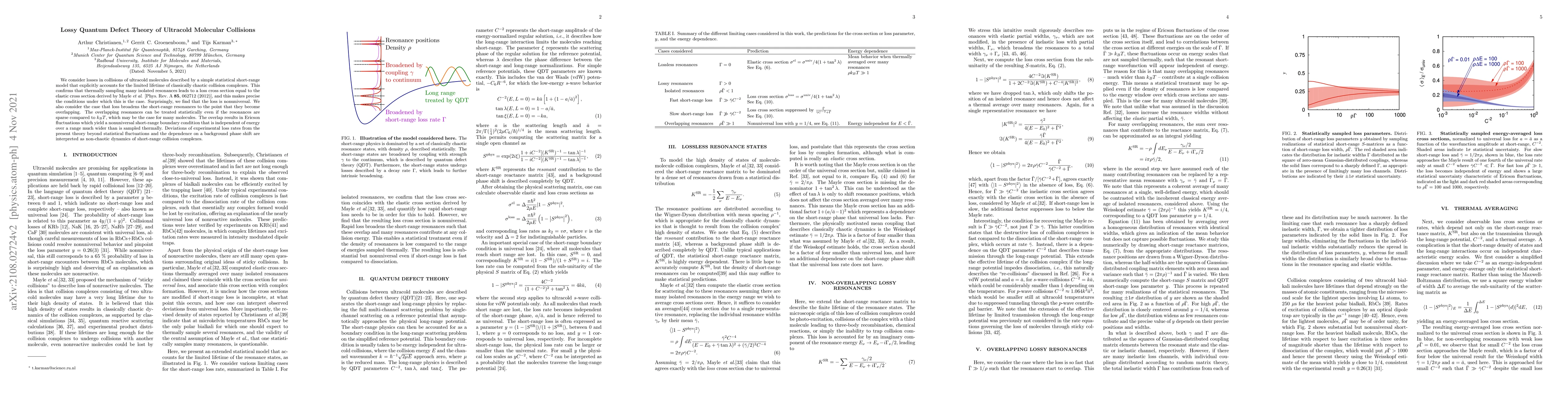 Thumbnail for Lossy Quantum Defect Theory of Ultracold Molecular Collisions