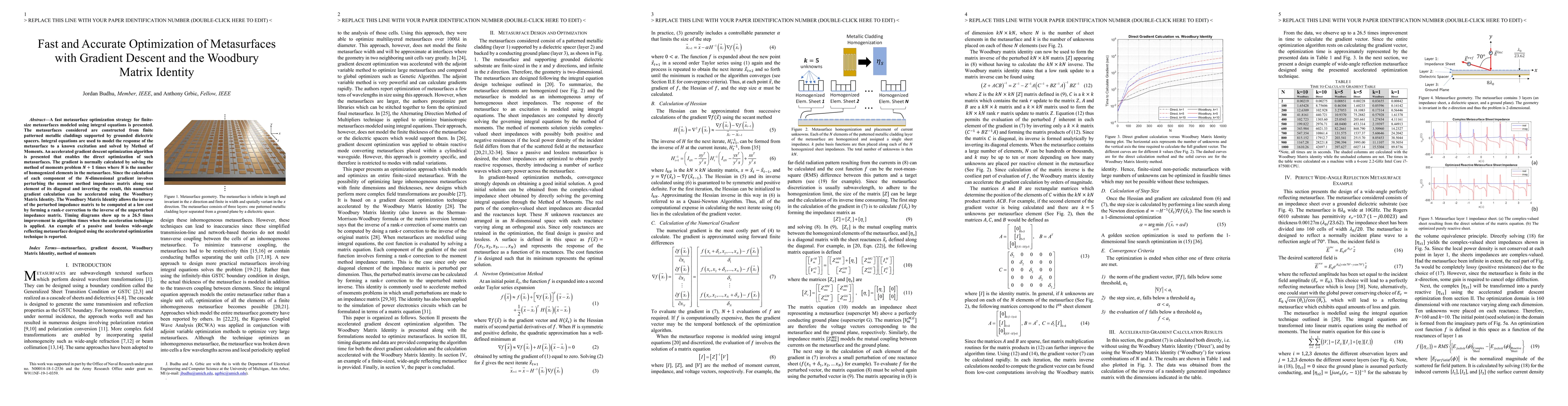 Thumbnail for Fast and Accurate Optimization of Metasurfaces with Gradient Descent and
  the Woodbury Matrix Identity