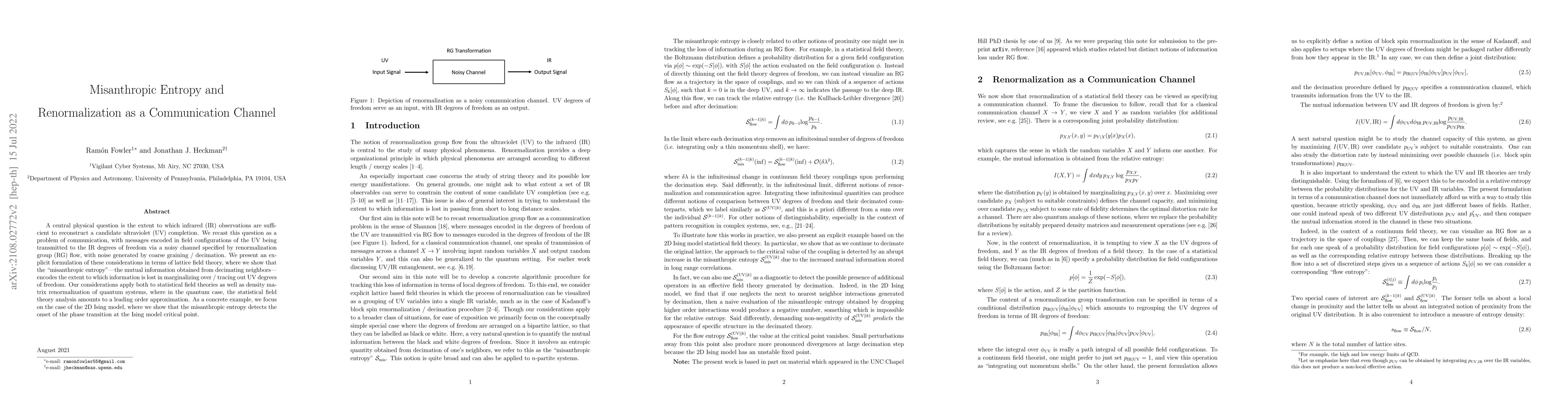 Thumbnail for Misanthropic Entropy and Renormalization as a Communication Channel