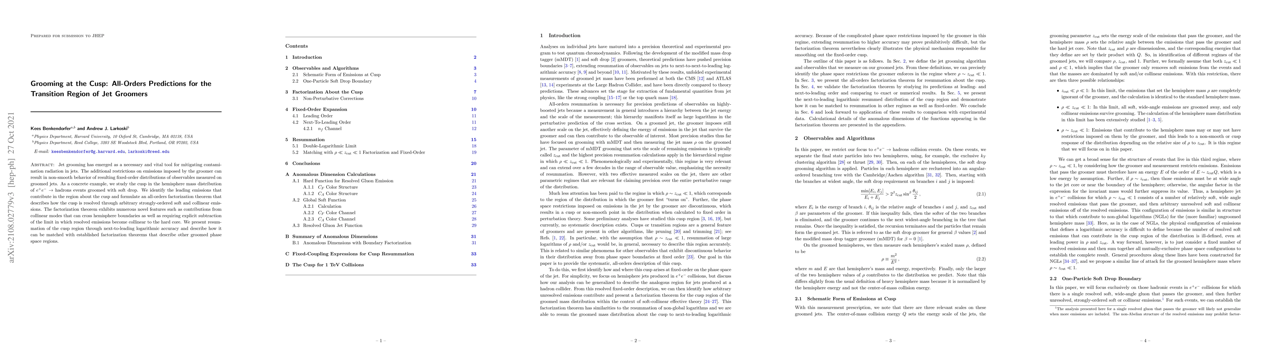 Thumbnail for Grooming at the Cusp: All-Orders Predictions for the Transition Region
  of Jet Groomers