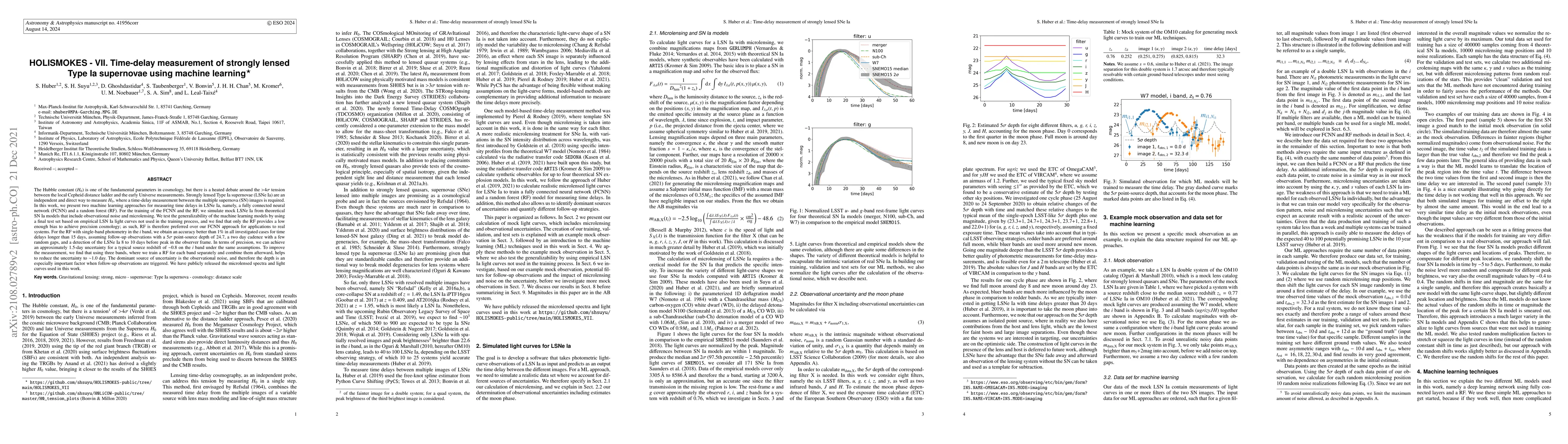 Thumbnail for HOLISMOKES -- VII. Time-delay measurement of strongly lensed Type Ia
  supernovae using machine learning