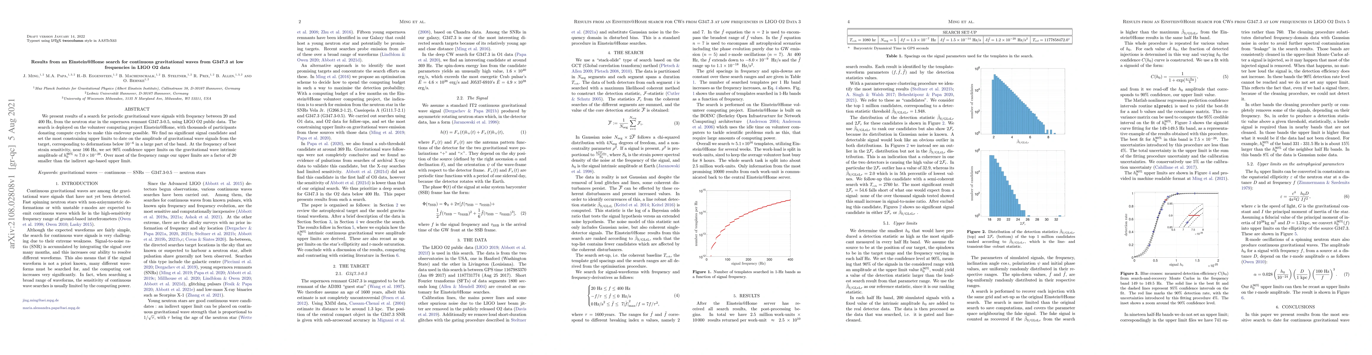 Thumbnail for Results from an Einstein@Home search for continuous gravitational waves
  from G347.3 at low frequencies in LIGO O2 data