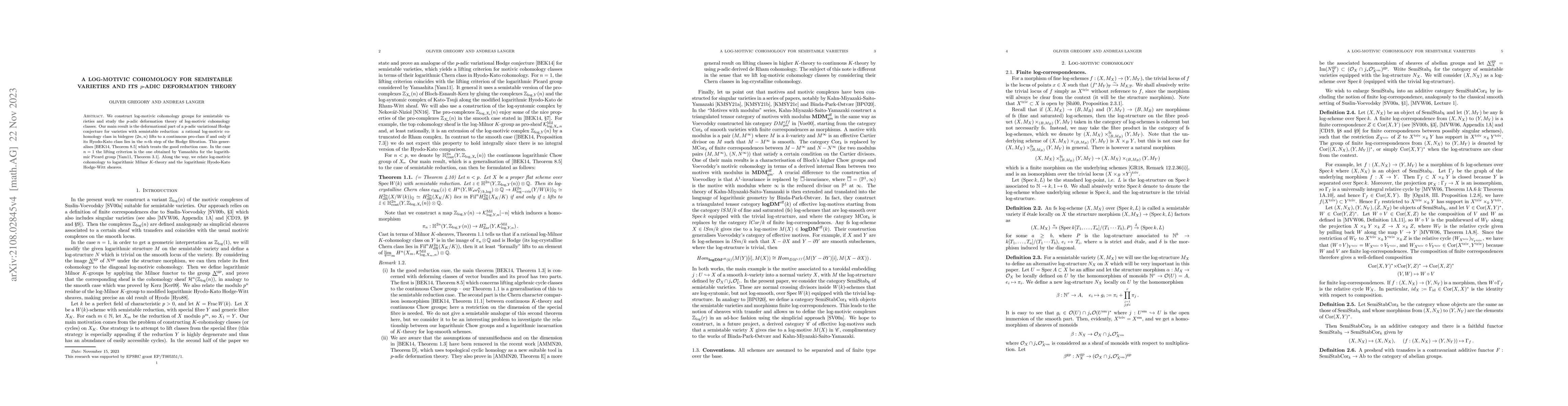 Thumbnail for A log-motivic cohomology for semistable varieties and its $p$-adic
  deformation theory