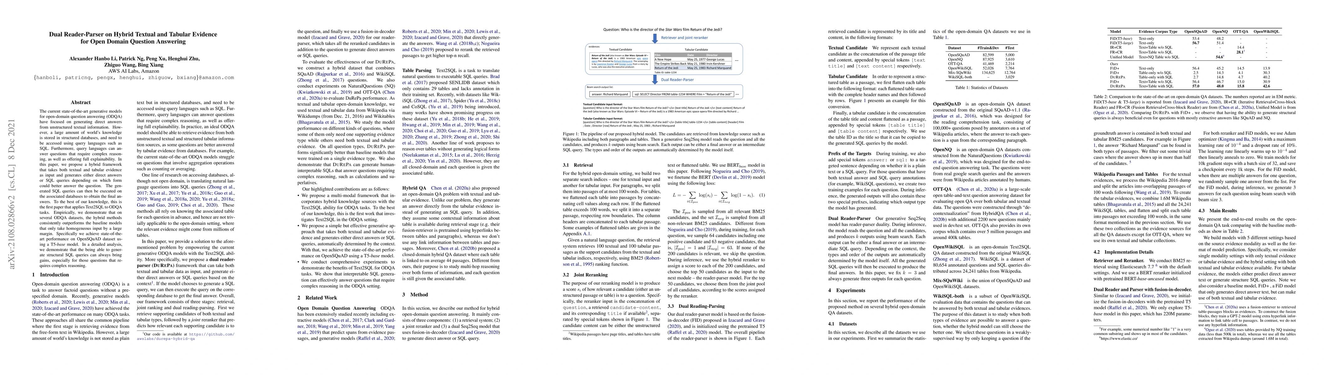 Thumbnail for Dual Reader-Parser on Hybrid Textual and Tabular Evidence for Open
  Domain Question Answering