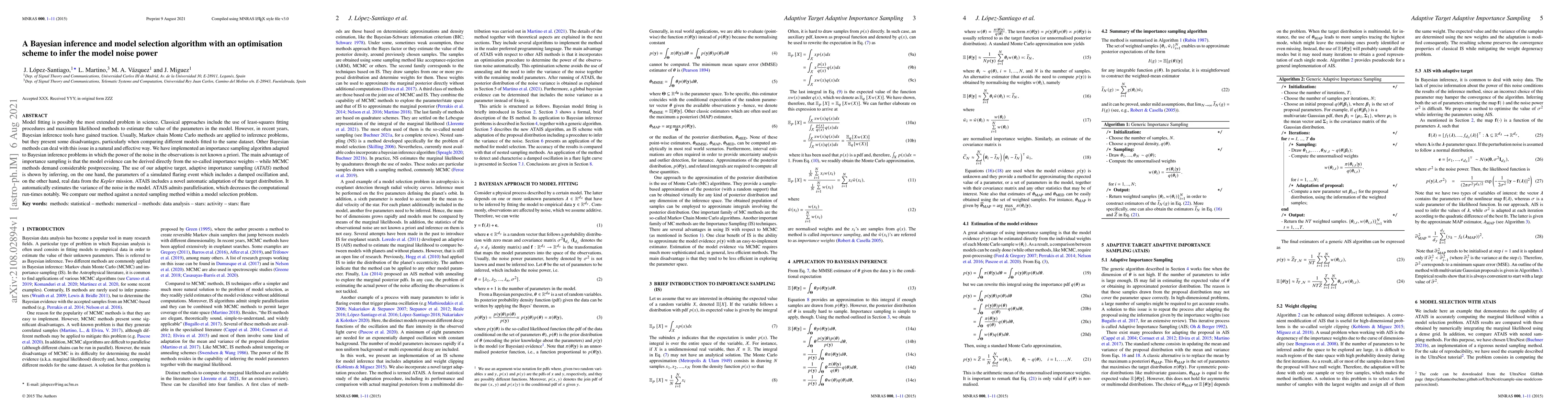 Thumbnail for A Bayesian inference and model selection algorithm with an optimisation
  scheme to infer the model noise power