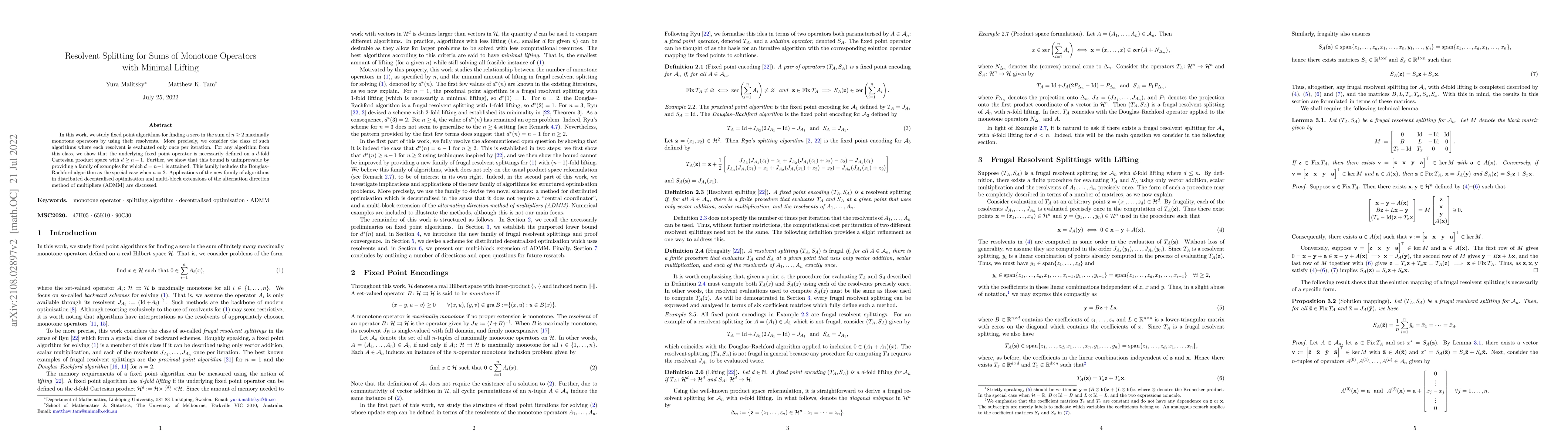 Thumbnail for Resolvent Splitting for Sums of Monotone Operators with Minimal Lifting