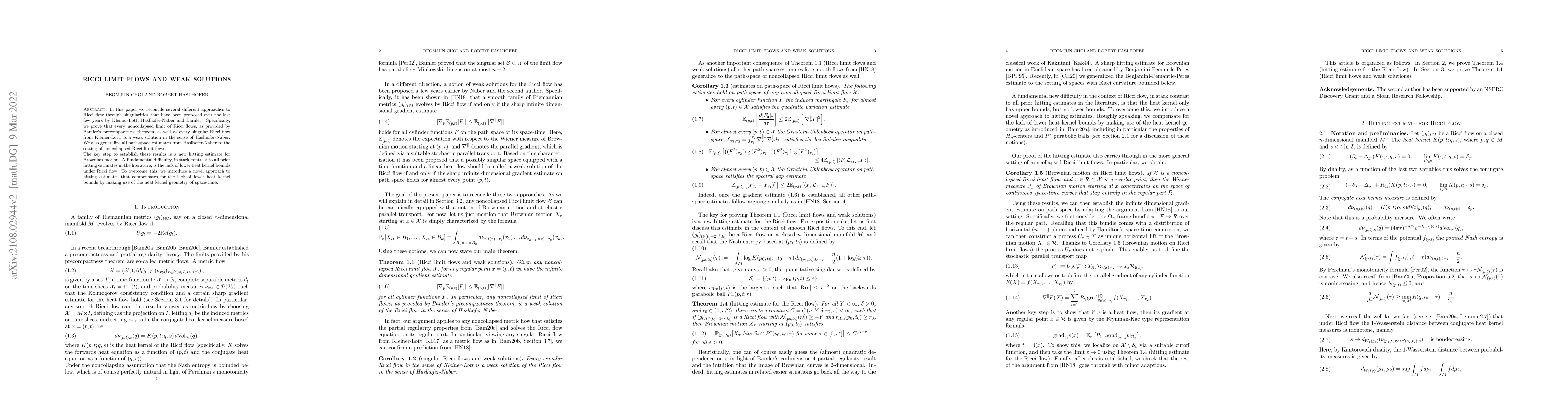 Thumbnail for Ricci limit flows and weak solutions