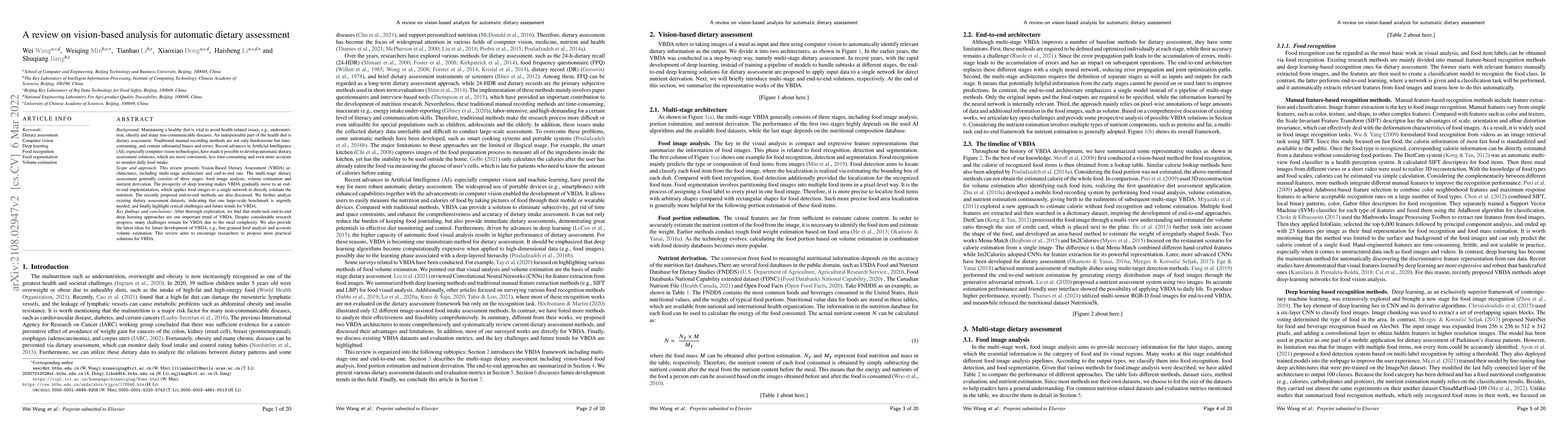 Thumbnail for A review on vision-based analysis for automatic dietary assessment
