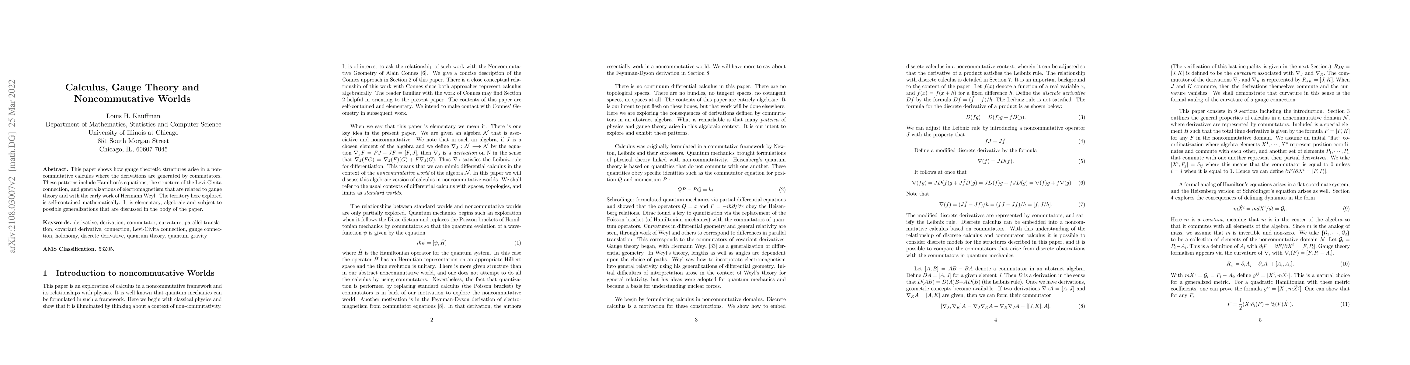 Thumbnail for Calculus, Gauge Theory and Noncommutative Worlds