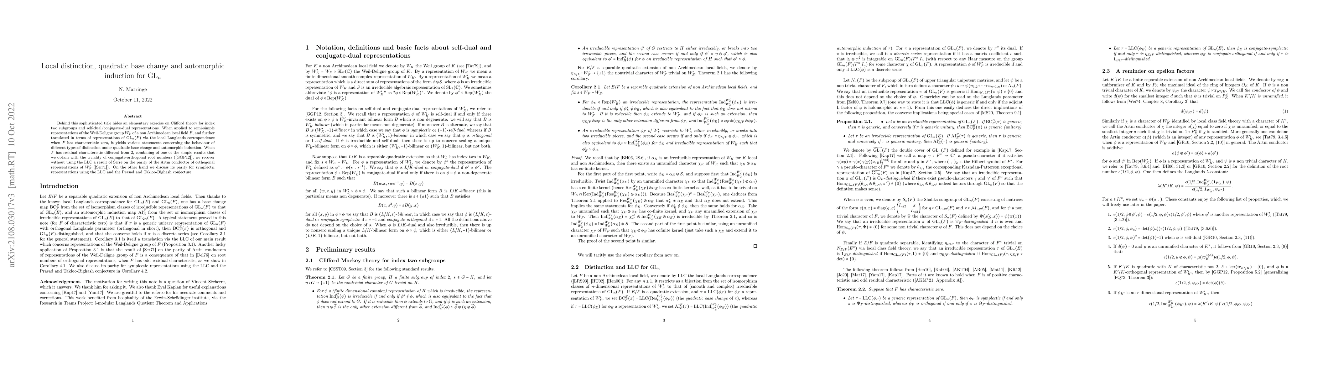 Thumbnail for Local distinction, quadratic base change and automorphic induction for
  $\mathrm{GL_n}$