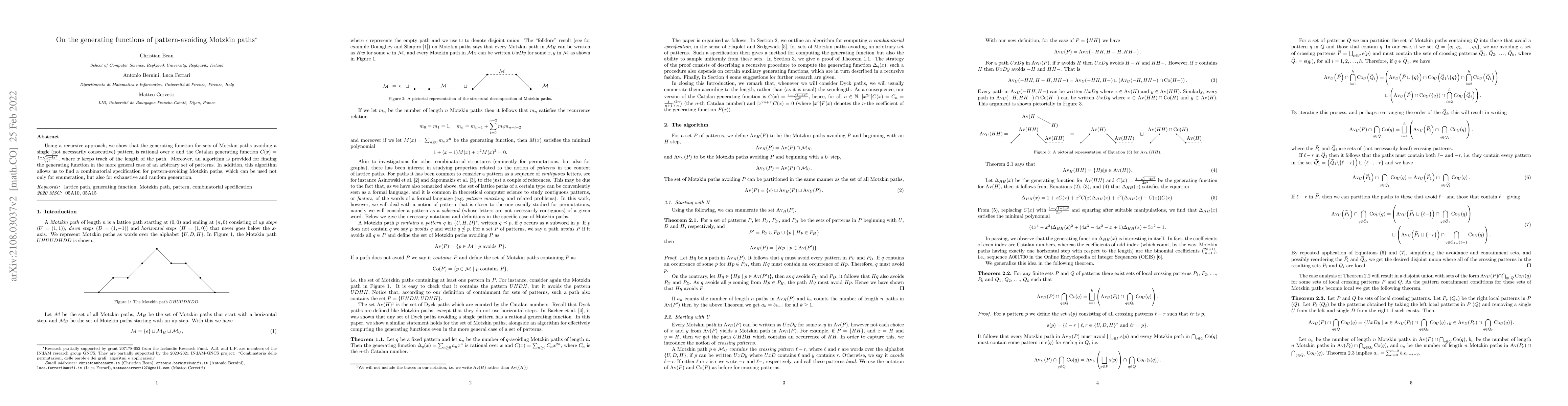 Thumbnail for On the generating functions of pattern-avoiding Motzkin paths