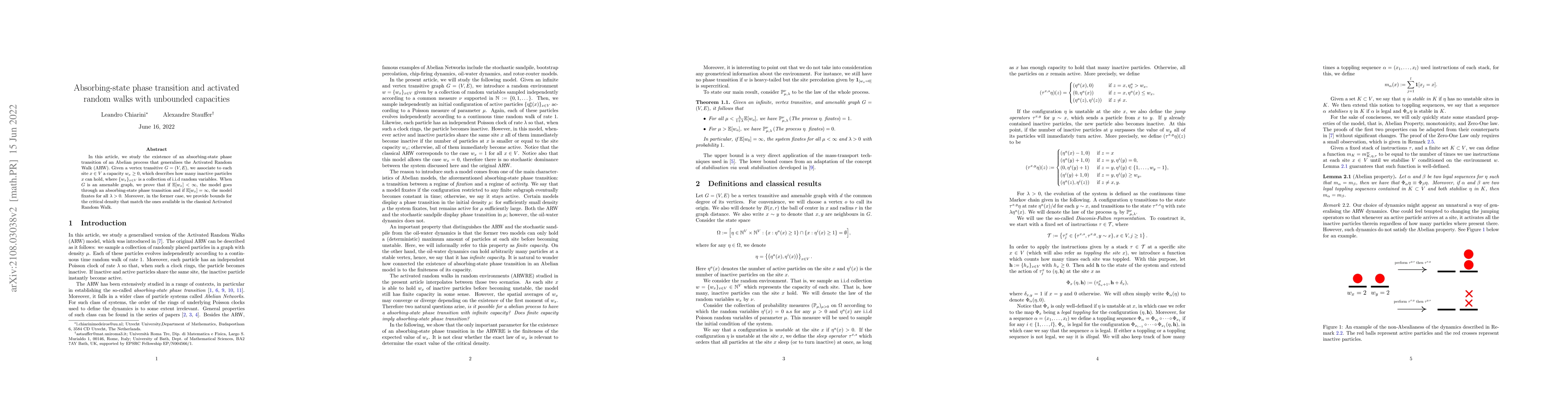 Thumbnail for Absorbing-state phase transition and activated random walks with
  unbounded capacities