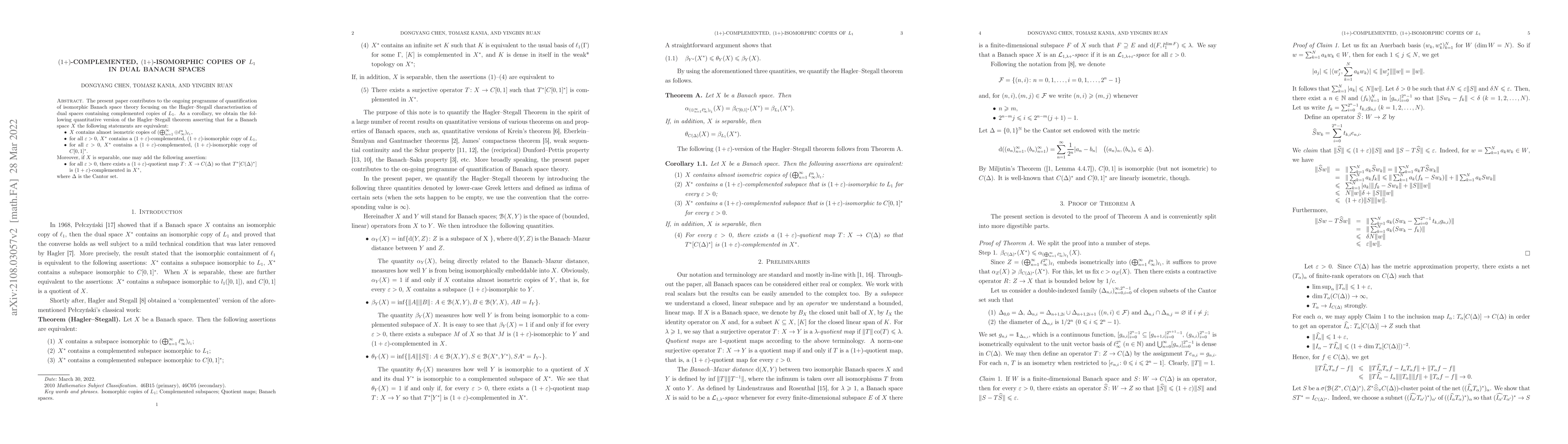 Thumbnail for $(1+)$-complemented, $(1+)$-isomorphic copies of $L_{1}$ in dual Banach
  spaces