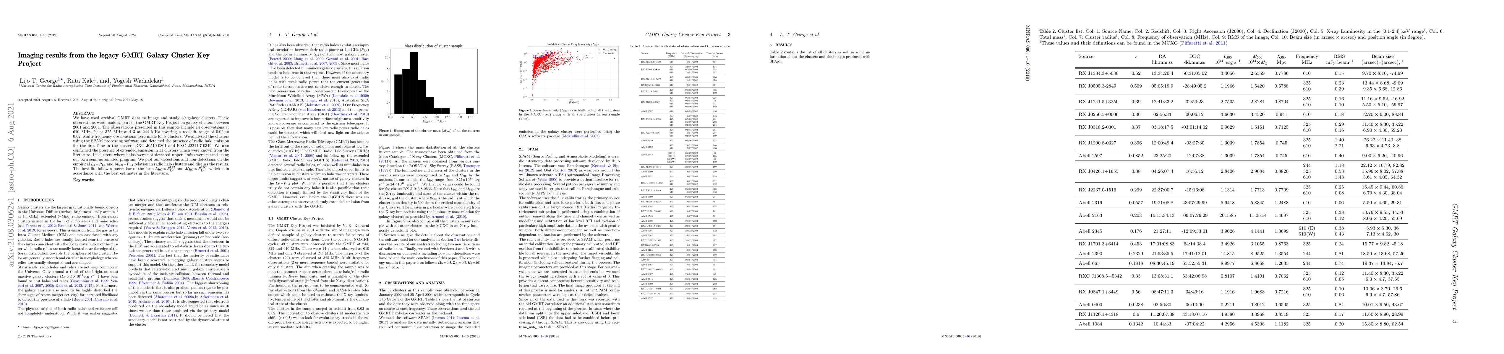 Thumbnail for Imaging results from the legacy GMRT Galaxy Cluster Key Project