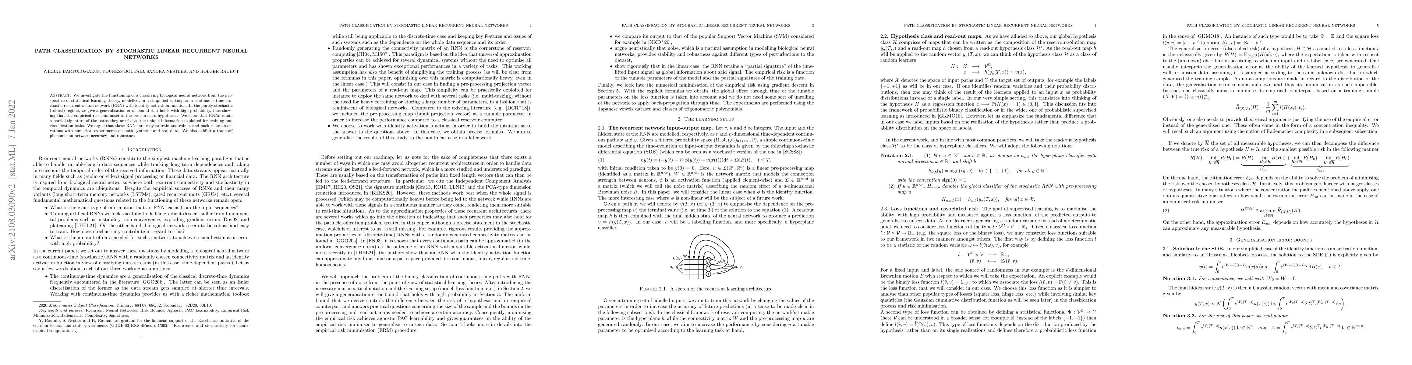 Thumbnail for Path classification by stochastic linear recurrent neural networks