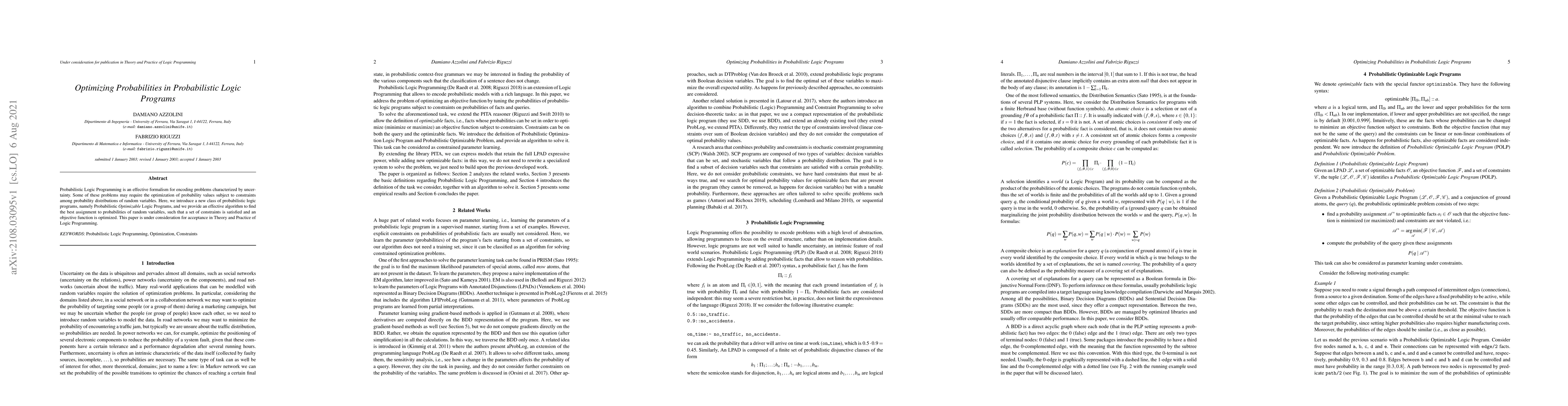Thumbnail for Optimizing Probabilities in Probabilistic Logic Programs