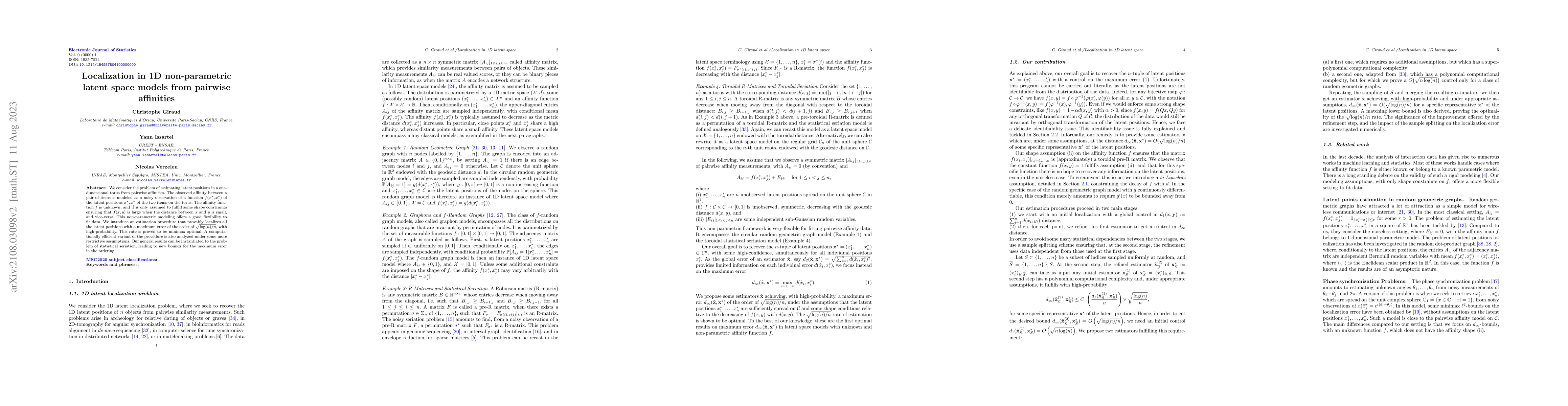 Thumbnail for Localization in 1D non-parametric latent space models from pairwise
  affinities