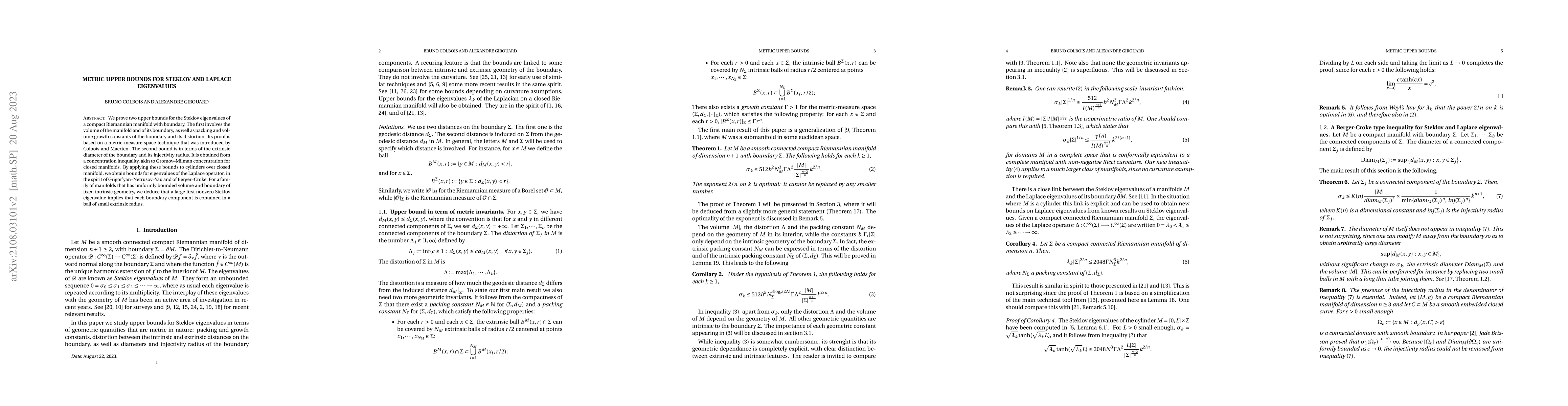 Thumbnail for Metric upper bounds for Steklov and Laplace eigenvalues
