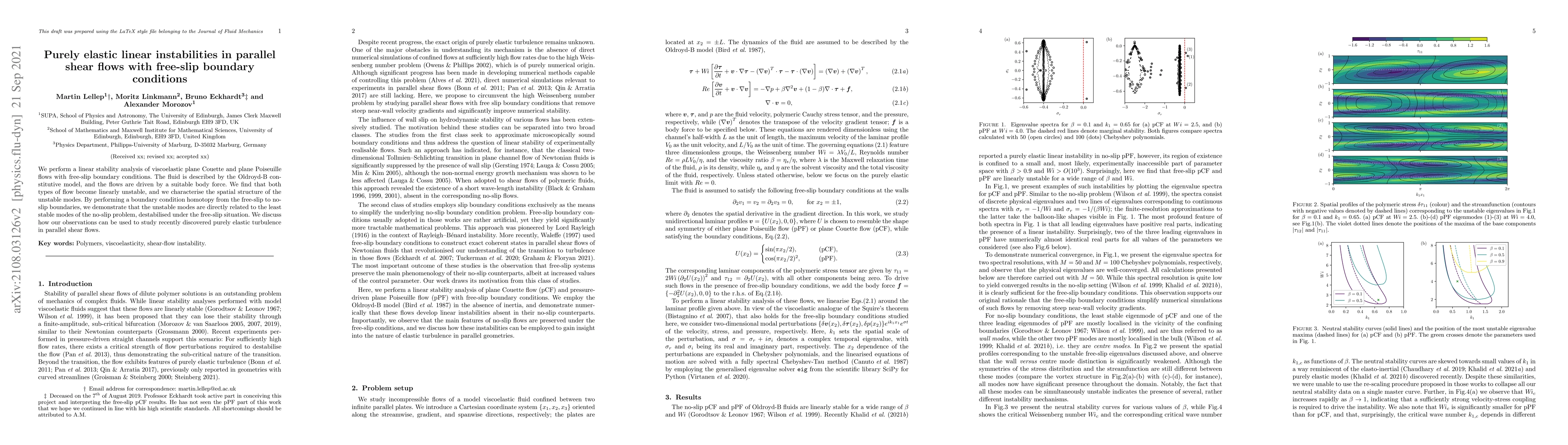 Thumbnail for Purely elastic linear instabilities in parallel shear flows with
  free-slip boundary conditions