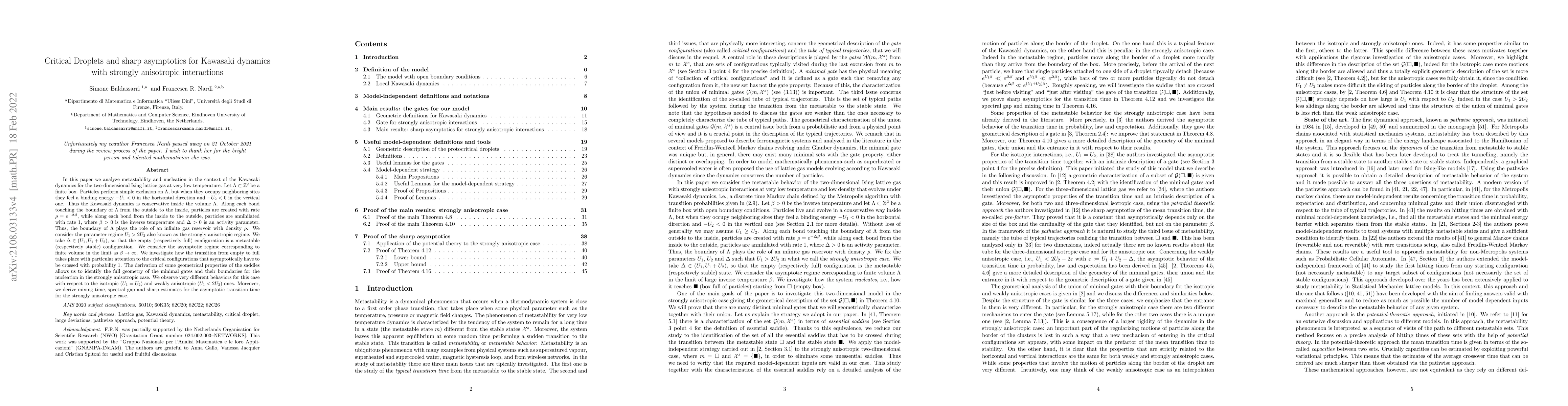 Thumbnail for Critical Droplets and sharp asymptotics for Kawasaki dynamics with
  strongly anisotropic interactions