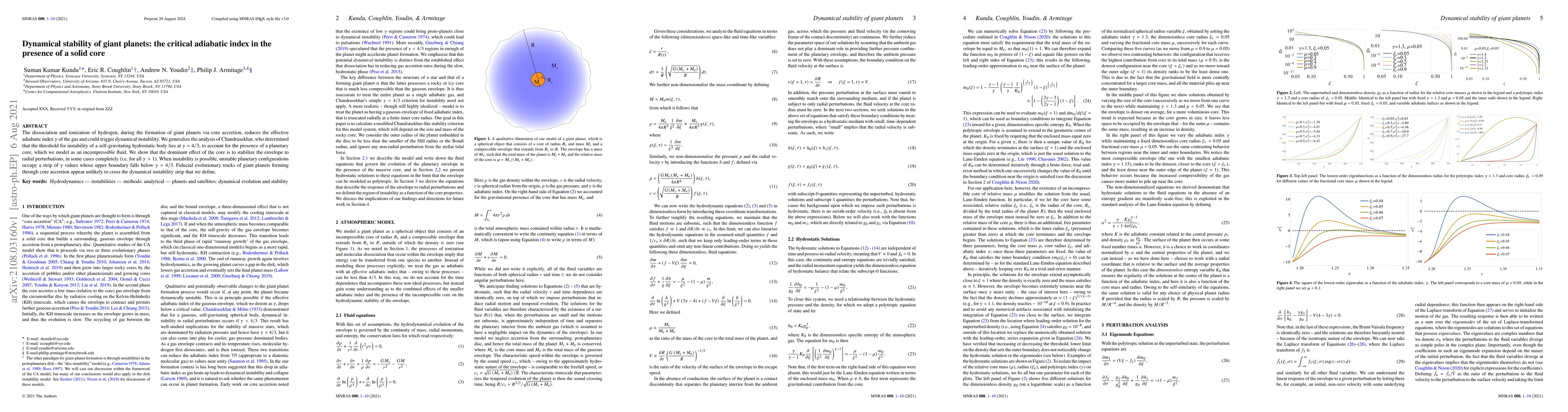 Thumbnail for Dynamical stability of giant planets: the critical adiabatic index in
  the presence of a solid core