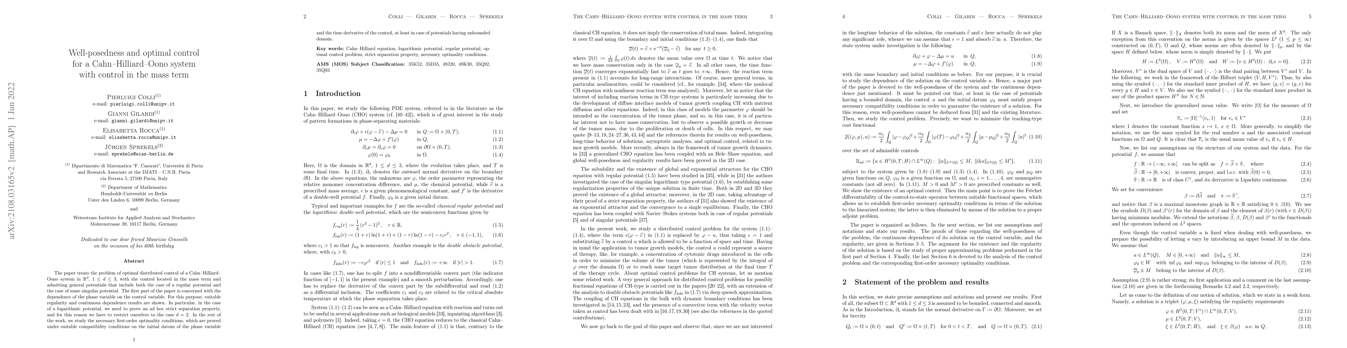 Thumbnail for Well-posedness and optimal control for a Cahn-Hilliard-Oono system with
  control in the mass term