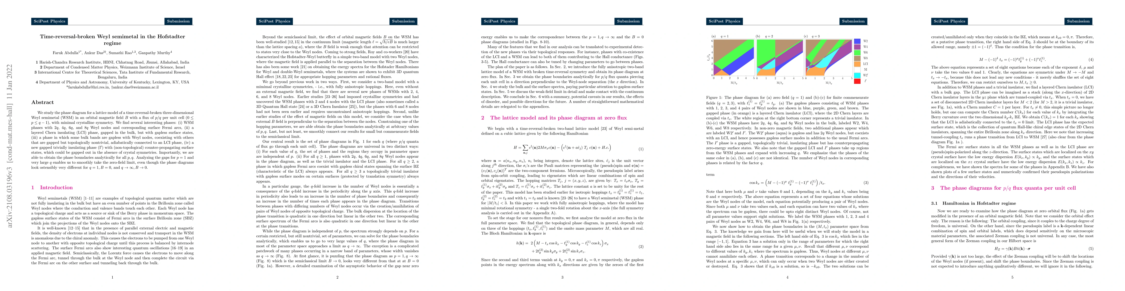 Thumbnail for Time-reversal-broken Weyl semimetal in the Hofstadter regime