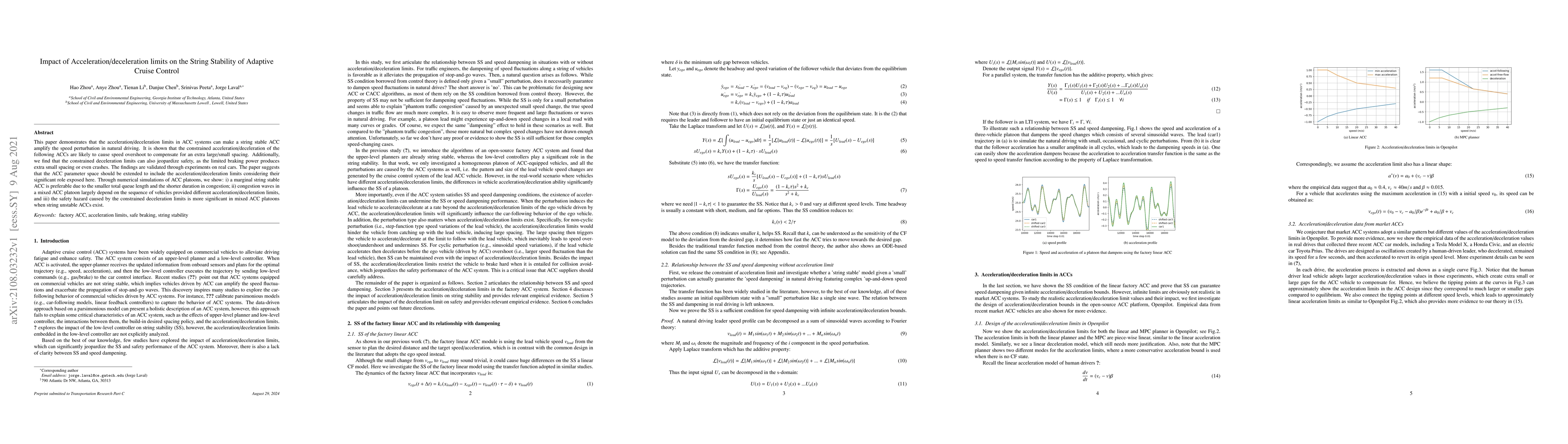 Thumbnail for Impact of Acceleration/deceleration Limits on the String Stability of
  Adaptive Cruise Control