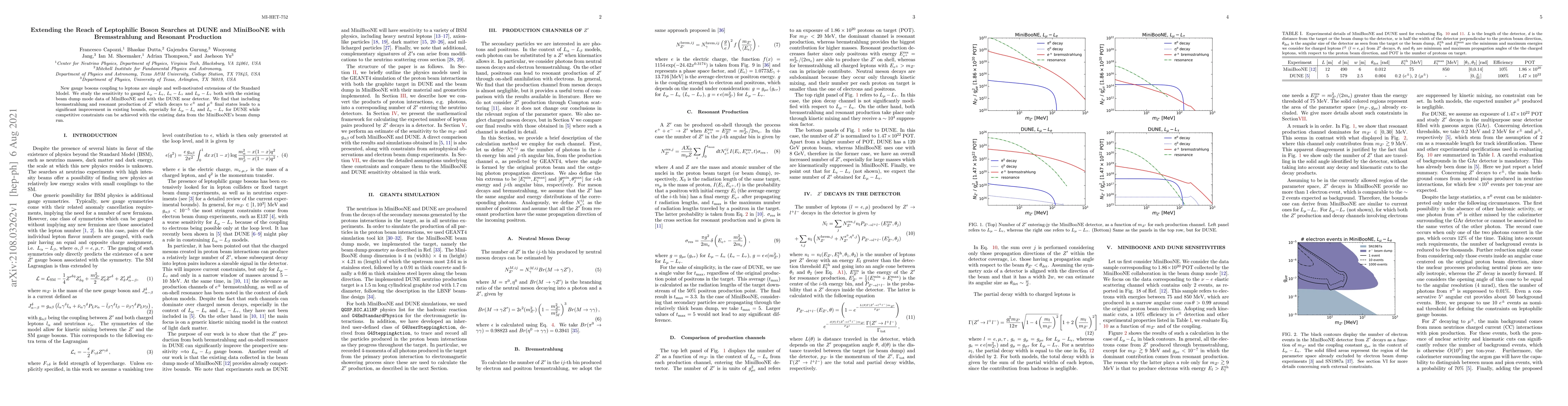Thumbnail for Extending the Reach of Leptophilic Boson Searches at DUNE and MiniBooNE
  with Bremsstrahlung and Resonant Production