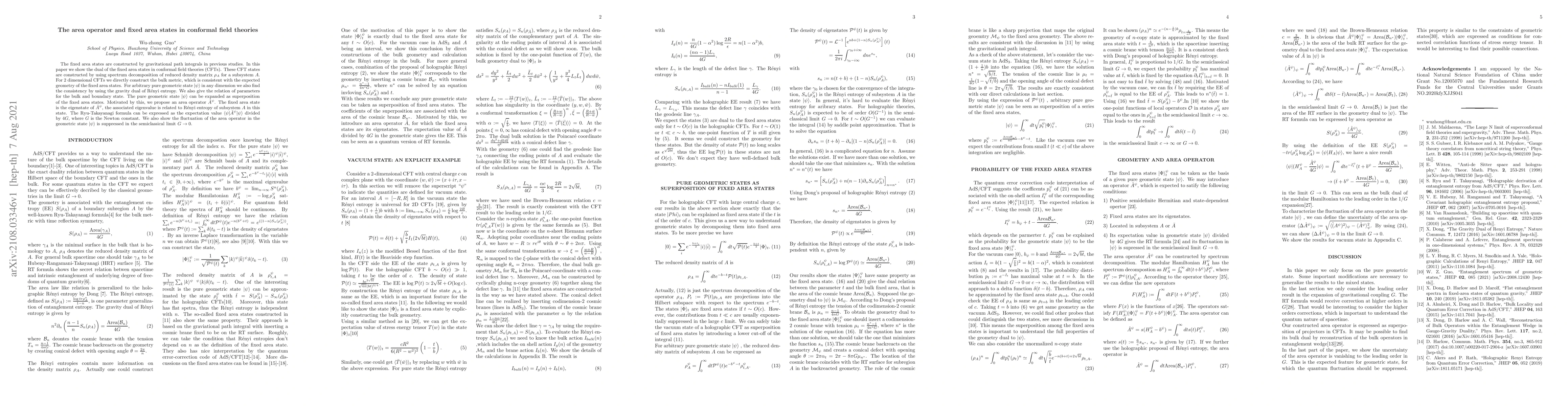 Thumbnail for The area operator and fixed area states in conformal field theories
