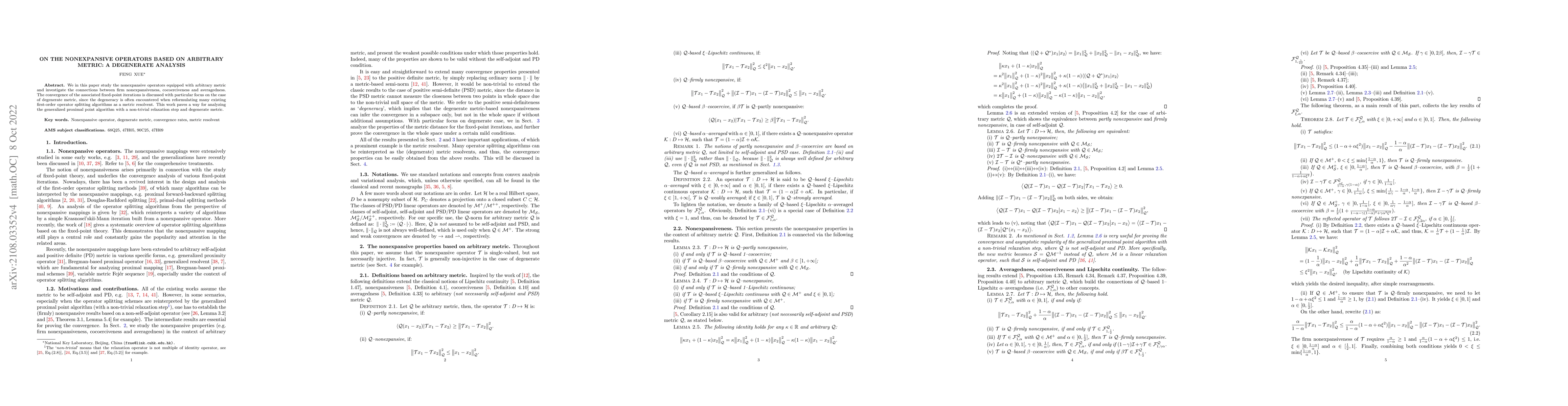 Thumbnail for On the nonexpansive operators based on arbitrary metric: A degenerate
  analysis