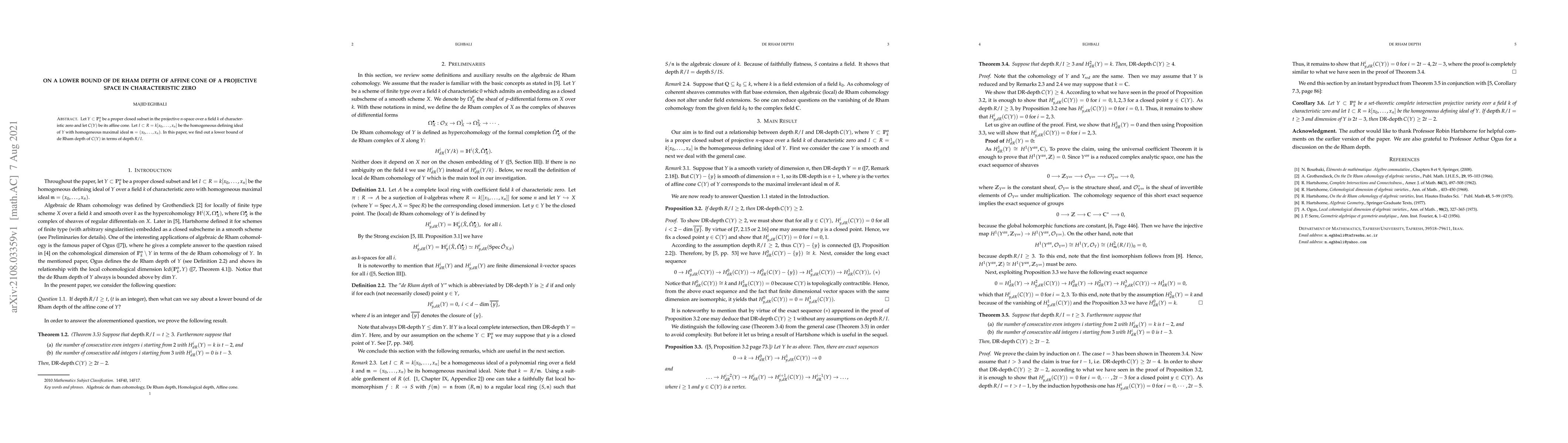 Thumbnail for On a lower bound of de Rham depth of affine cone of a projective space
  in characteristic zero