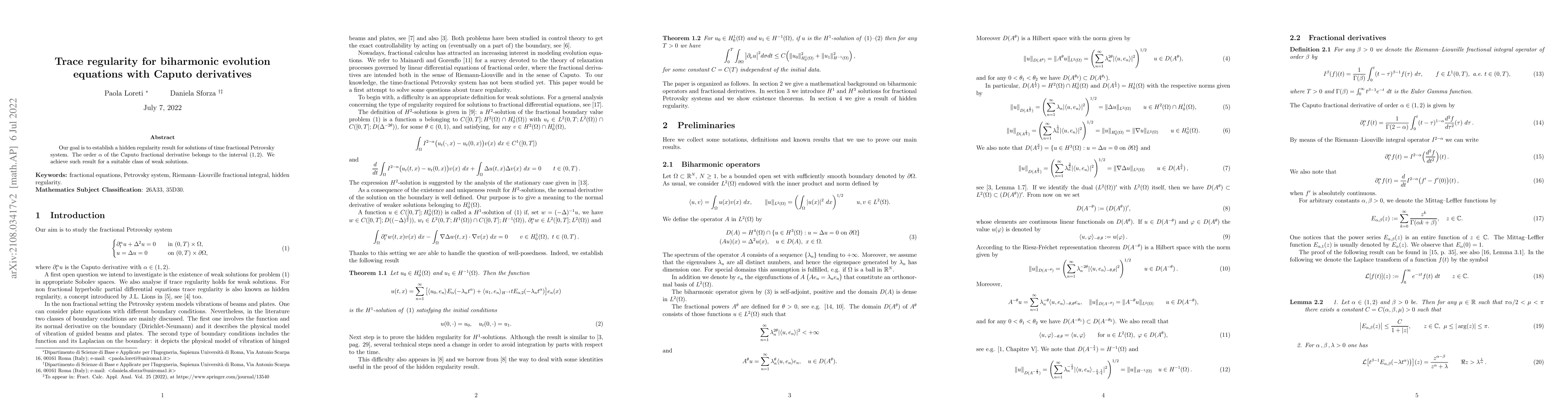 Thumbnail for Trace regularity for biharmonic evolution equations with Caputo
  derivatives